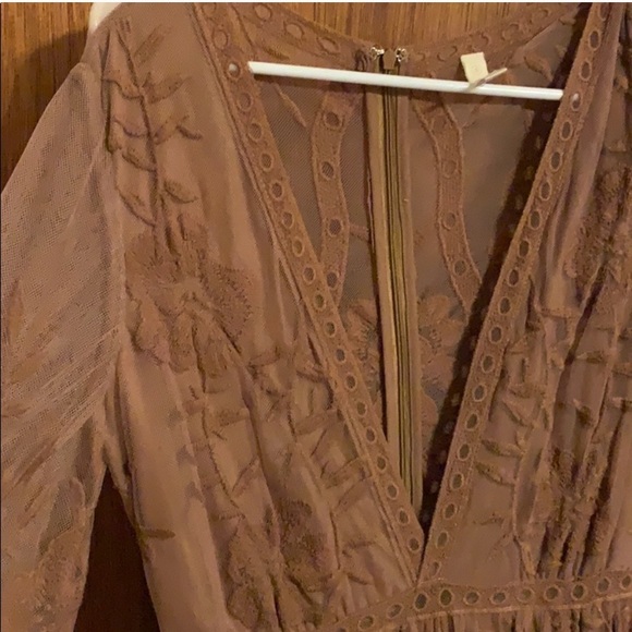 Boho lace maxi romper brown bridesmaid dress - Picture 4 of 5